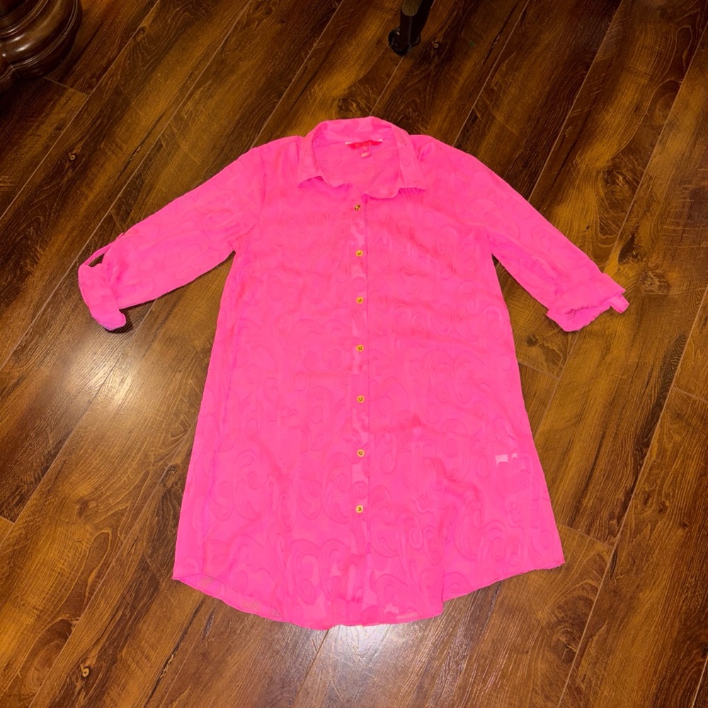 Lilly Pulitzer Neon Pink Button-Front Swim Coverup XS